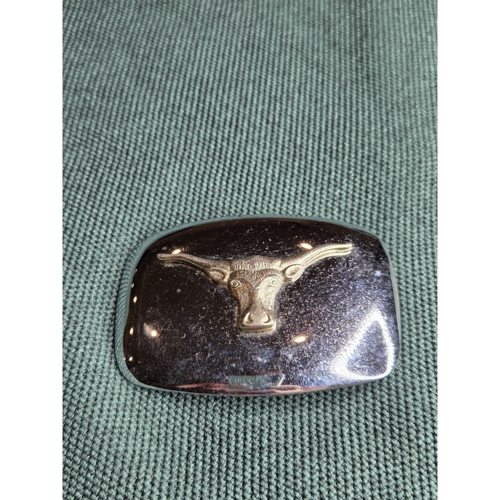 Vintage Chrome Brass Longhorn Steer Head Belt Buckle Made in USA - Picture 4 of 8
